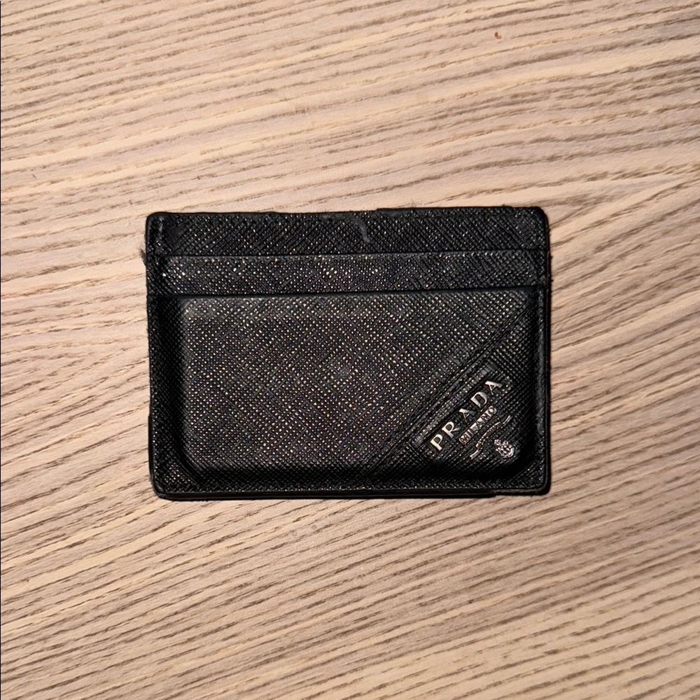 Prada Black Leather Key and Card Holder Minimalist Design